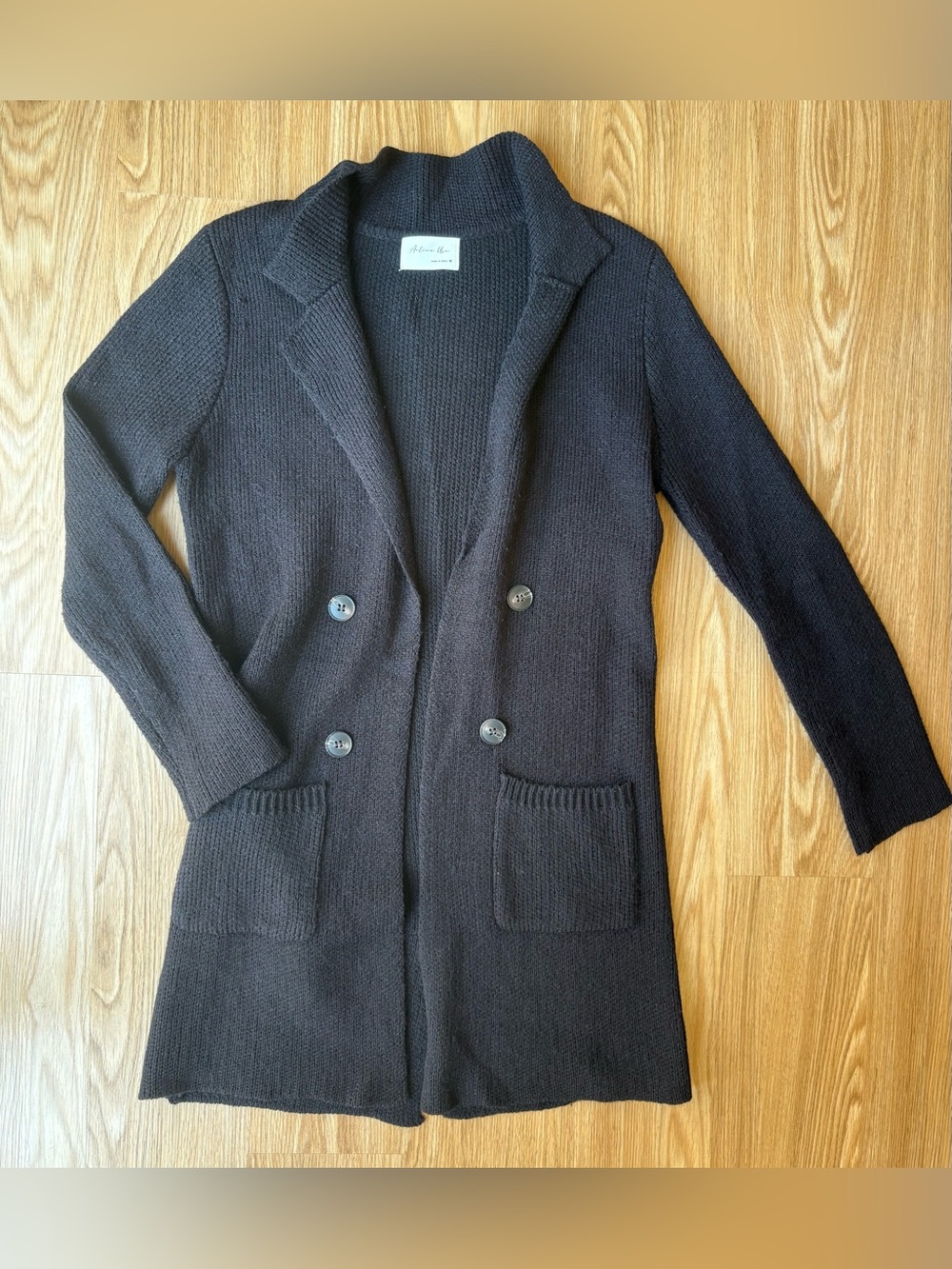 Long Knit Blazer Coat in Black Medium
